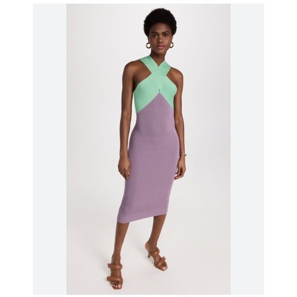 Le Superbe Dragon Fruit Purple Mint Ribbed Knit Halter Midi Dress Sz Small - Picture 1 of 14